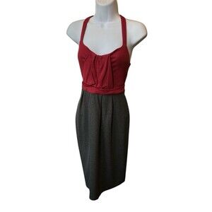 Ella Moss Dress Size Medium Burgundy & Gray Colorblock Front Twist Ruffle Detail